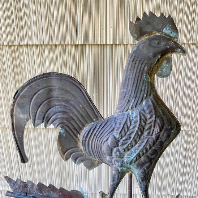 Copper Rooster Weathervane With Directionals (N, E, S, W) and Crown Roof Mount For Sale - Image 14 of 16