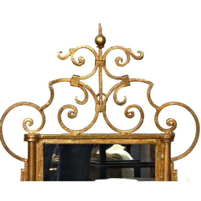 Metal Mid-Century Italianate Gilt Iron Etegere Wall Mirror W/ Shelves For Sale - Image 7 of 8