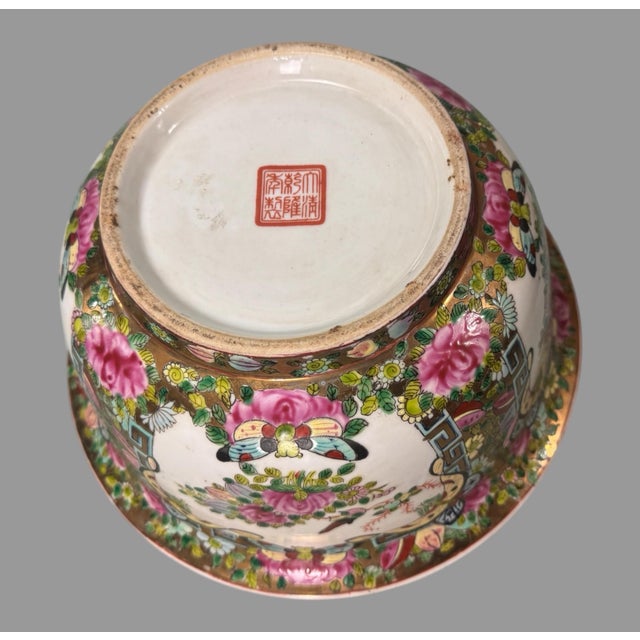 Chinese Antique Chinese Floral Bird Butterfly & Gilt Decorated Oriental Porcelain Bowl For Sale - Image 3 of 6