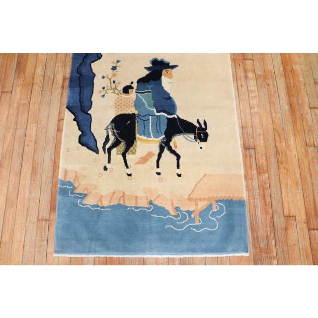 Rustic Late 20th Century Chinese Shepherd Mule Pictorial Rug - 3'1" x 6'1" For Sale - Image 3 of 7