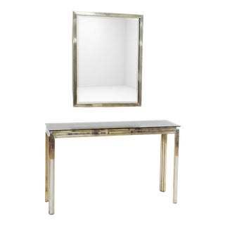 Vintage Italian Furniture Set with Console Table and Wall Mirror, 1970s, Set of 2 For Sale