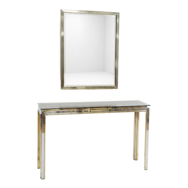 Vintage Italian Furniture Set with Console Table and Wall Mirror, 1970s, Set of 2 For Sale