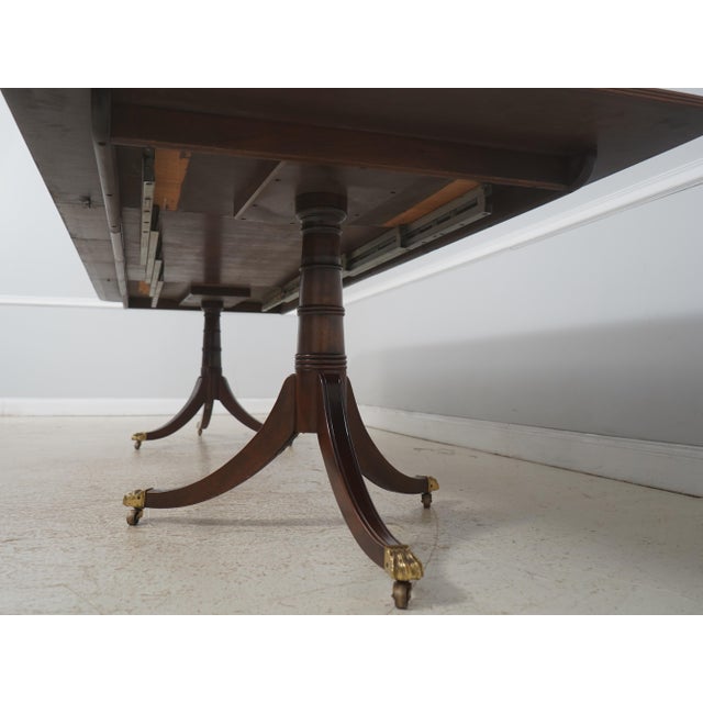 Stickley Regency Style Mahogany Double Pedestal Inlaid Dining Table For Sale - Image 17 of 18