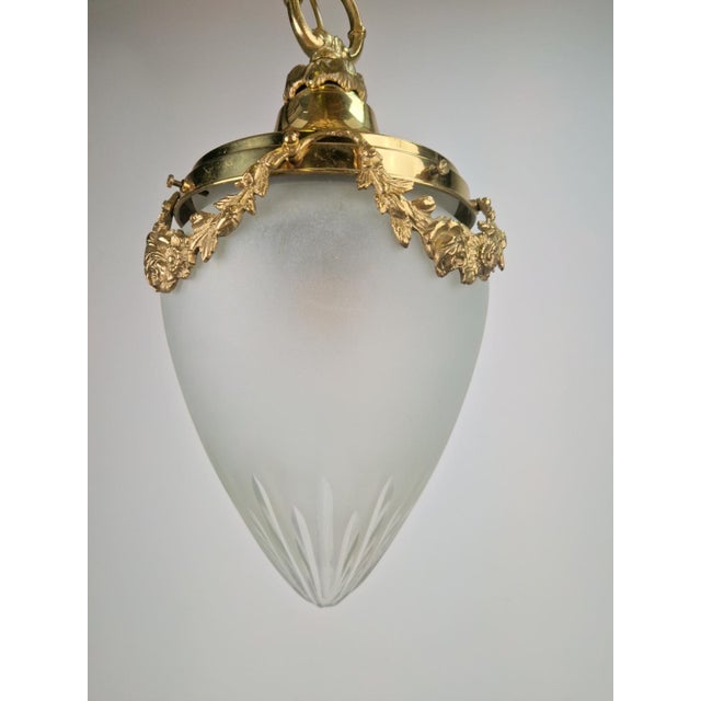 Metal Vintage French Brass Ceiling Lamp with Sanded Glass Shade, 1950s For Sale - Image 7 of 13