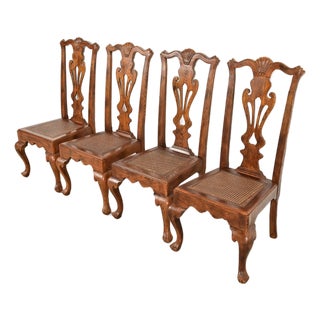 Henredon Georgian Carved Oak and Cane Dining Chairs, Set of Four For Sale
