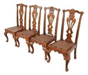 Henredon Georgian Carved Oak and Cane Dining Chairs, Set of Four