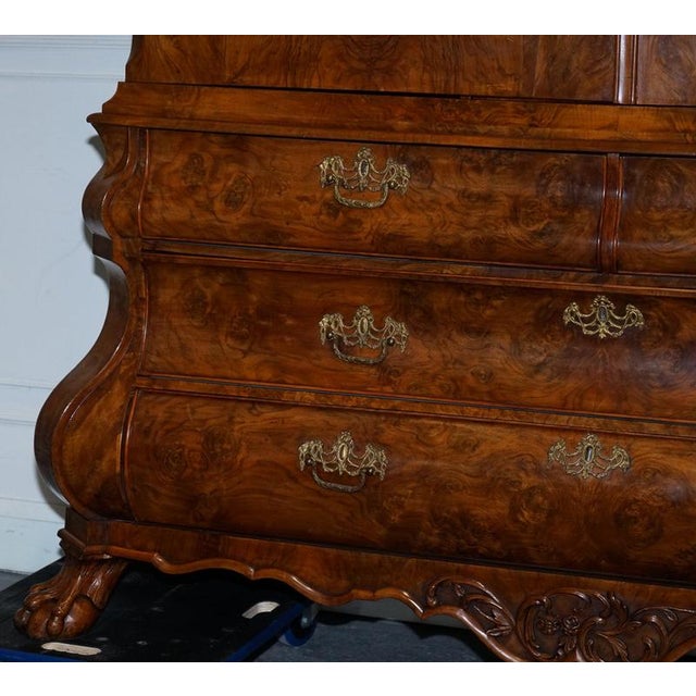 Antique Dutch Louis XV Style Burr Walnut Bombay Linen Press Cabinet, 1750 For Sale - Image 4 of 18