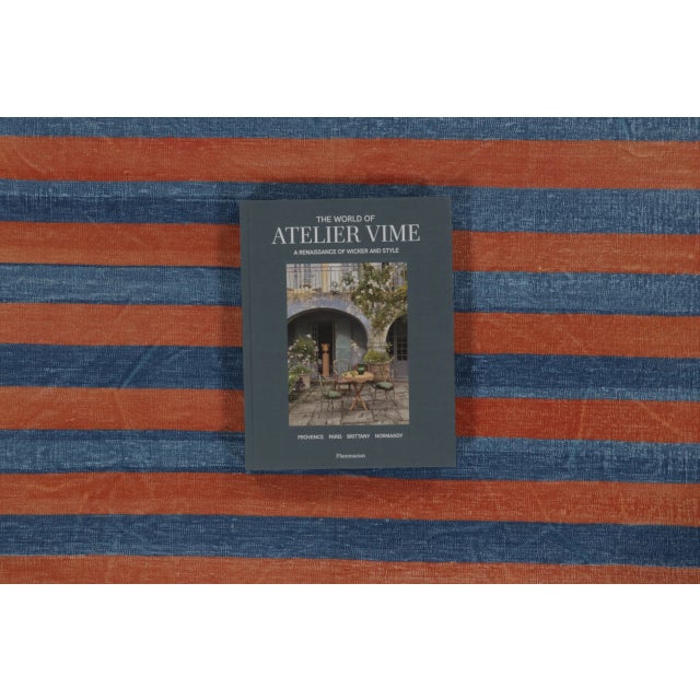 Rug & Kilim’s Indian Dhurrie Runner in Blue and Rust Geometric Stripes For Sale - Image 9 of 9