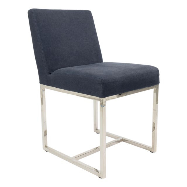 Set of 8 Restoration Hardware Blue Upholstered Dining Chairs For Sale