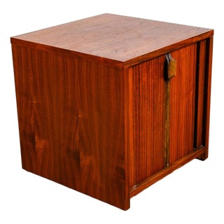Mid Century Modern Side Table Square End Tambour Door Walnut Wood Vintage For Sale
