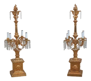 1950s Pair of French Empire Candelabra Lamps W. Prisms
