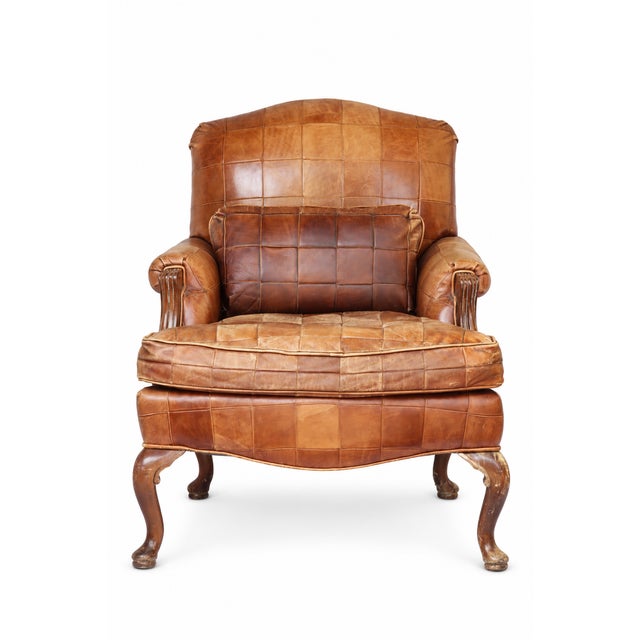 Vintage French Style Leather Pathwork Chair For Sale - Image 4 of 12
