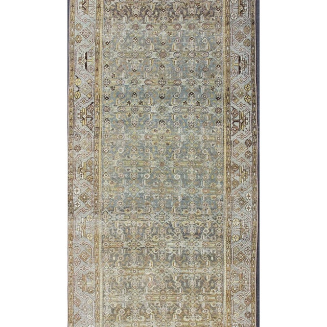 Wide and Long Antique Persian Malayer Runner With All-Over Design in Gray 4'10 X 18 For Sale - Image 4 of 16