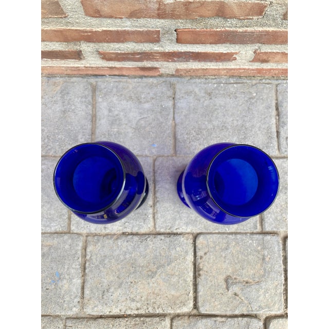 Vintage Italian Cobalt Blue Murano Glass Vases, Set of 2 For Sale - Image 6 of 11