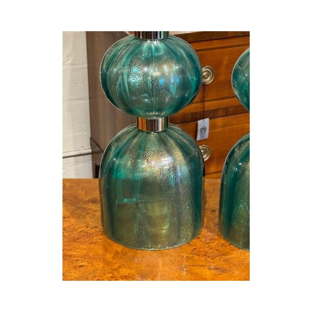 Modern Pair of Murano Green and Gold Lamps For Sale - Image 3 of 6