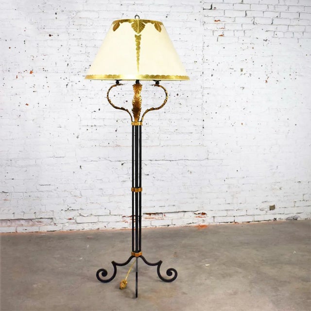 Late 20th Century Monumental Neoclassical Style Iron Floor Lamp With Acanthus Leaf Design & Parchment Shade For Sale - Image 13 of 13