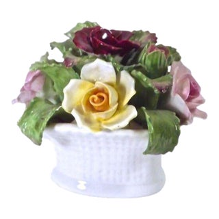Vintage English Porcelain Rose Basket Figure For Sale