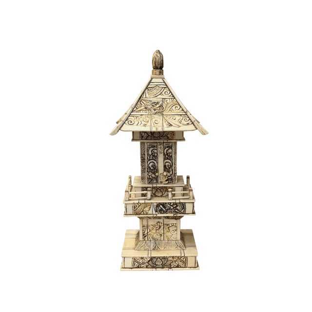 Asian Vintage Oriental Pagoda Shrine Buddha Collectible Display Art Figure For Sale - Image 3 of 16