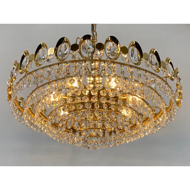 Gold Golden 7-Light Chandelier from Preico Leuchten Leinau, 1970s For Sale - Image 8 of 18