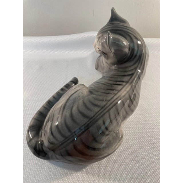 Large Mid 20th Century Ronzan Ceramic Gray Tabby Cat For Sale - Image 6 of 13