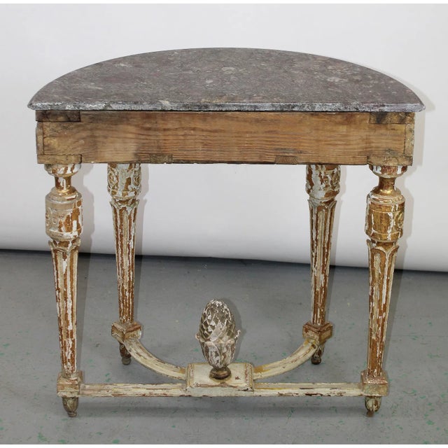 19th Century 19th Century Louis XVI Style Painted and Parcel-Gilt-Demi-Lune Console Table For Sale - Image 5 of 7