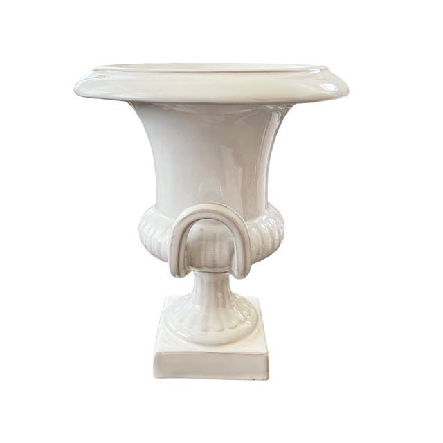 Grand Tour Mid-20th Century Italian Neoclassical White Glazed Ceramic Urn, 10.5" For Sale - Image 3 of 11