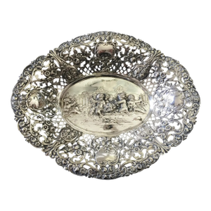German 800 Silver Pierced Oval Bowl/Basket , c.1900