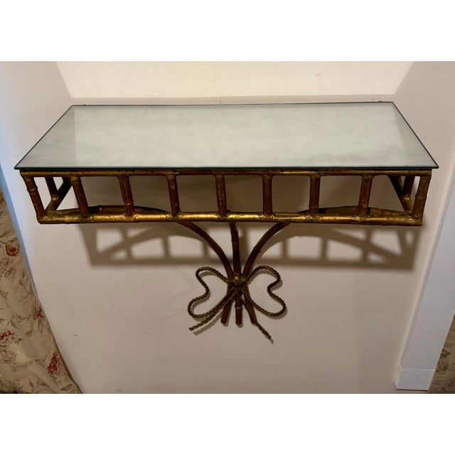 Gold Gilt Iron Faux Bamboo Wall Shelf / Console For Sale - Image 8 of 12