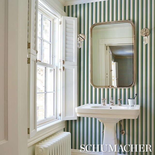 2020s Schumacher Rigsby Stripe Wallcovering In Peacock For Sale - Image 5 of 6