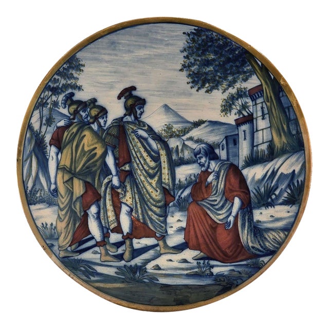 Majolica Plate of Paul and the Soldiers, Italy Circa 1960 For Sale
