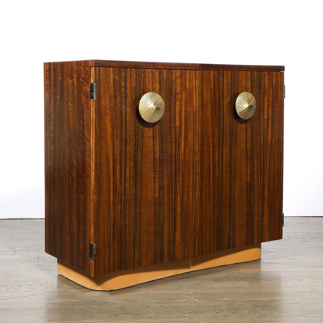 Art Deco Brass Pulls & Leather Wrapped Base Paldao Wood Cabinet by Gilbert Rohde For Sale - Image 15 of 16
