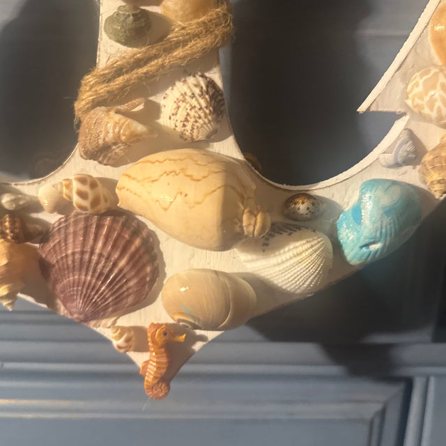 Coastal Folk Art Seashell-Encrusted Anchor Wall Sculpture For Sale - Image 11 of 12