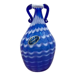 Italian Murano Cobalt Blue and White Art Glass Bud Vase