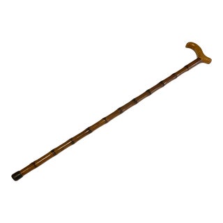 1980s Walking Cane Faux Bamboo Derby Handle Walking Stick Wooden Cane For Sale