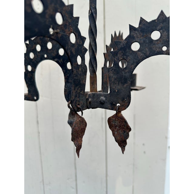 Vintage Primitive Four Arm Iron Candle Light For Sale - Image 4 of 6