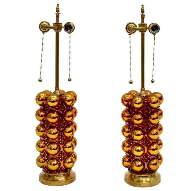 Gold Gold Mercury Glass Bubble Lamps - A Pair For Sale - Image 8 of 8