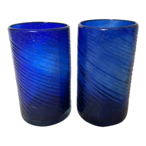 Cobalt Blue Mexican Blown Glass Tumblers-a Pair