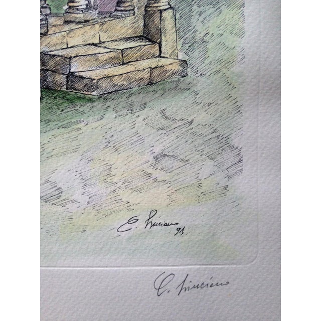 Carmelo Linciano, Tempietto Masseia Li Rei, Watercolor on Lithograph, 1991 For Sale - Image 4 of 10