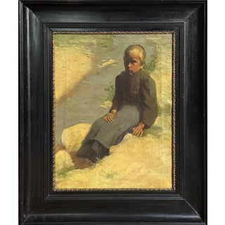 Young Peasant Woman Sitting by the Water's Edge, 1900, Oil on Canvas For Sale