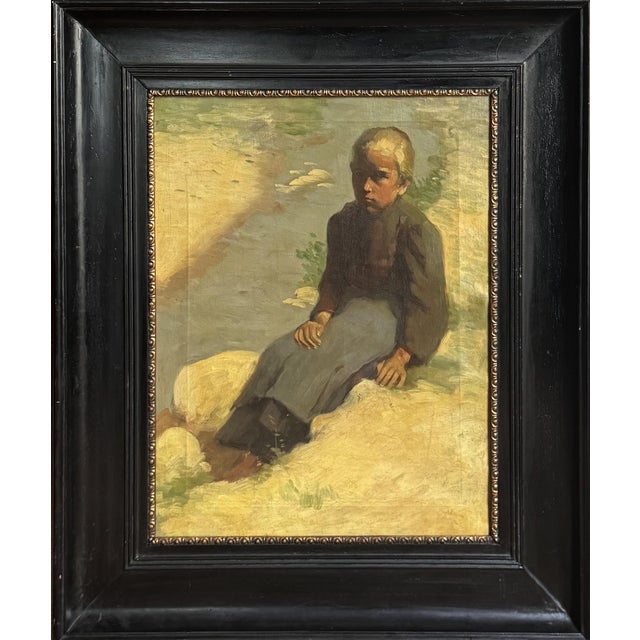 Young Peasant Woman Sitting by the Water's Edge, 1900, Oil on Canvas For Sale