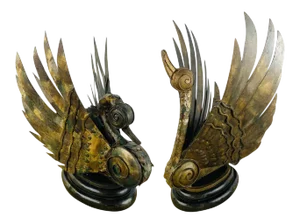 Brutalist Bronze Swan Statues, Mid-20th Century Pair on Black Base