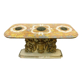 Gilded and Lacquered Wooden Coffee Table with Scagliola Top, 1970s For Sale