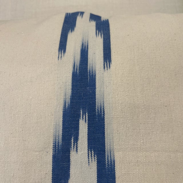 Tribal Thick Woven Canvas Fabric With Hand Dyed Ikat Design and New Feather Down Insert For Sale - Image 3 of 6