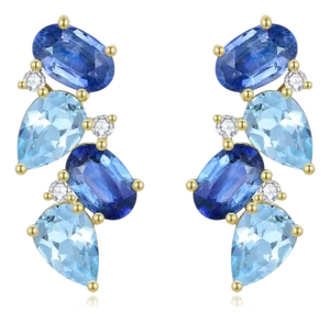 Nina Zhou Nosa Sapphire, Aquamarine and Diamond Cluster Earrings 14k Yellow Gold- 2 Pieces
