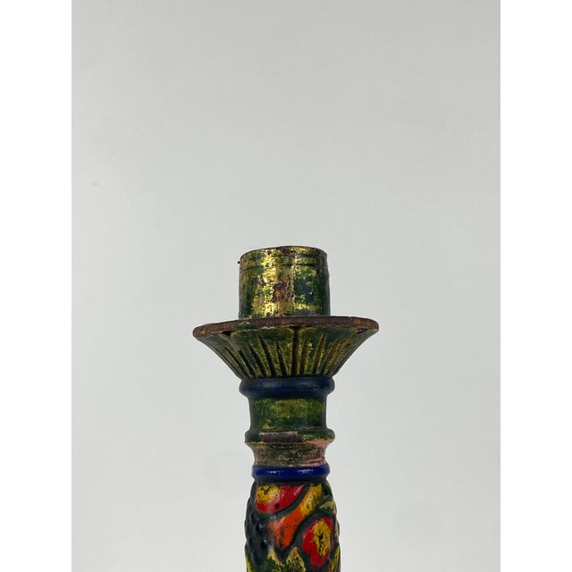 Art Nouveau Polychrome Wooden Candlestick, 1890s For Sale - Image 3 of 9