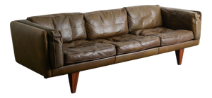 Danish Mid-Century Modern Olive Brown Three Seater V11 Sofa by Illum Wikkelsø, 1960s