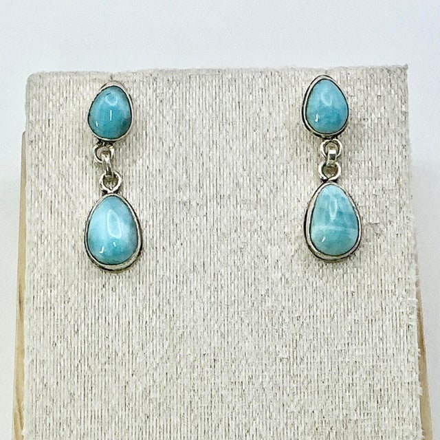 1970s Vintage Southwestern Boho Chic Blue Larimar & Sterling Drop Dangle Earrings - A Pair. For Sale - Image 4 of 11