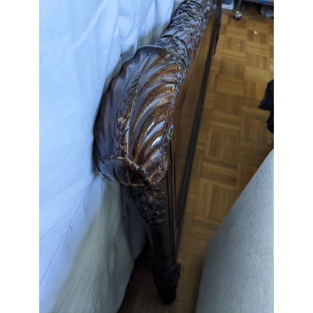 Antique Full Size Louis XVI Style Bed in Walnut Wood With Fabric Accents For Sale - Image 11 of 11
