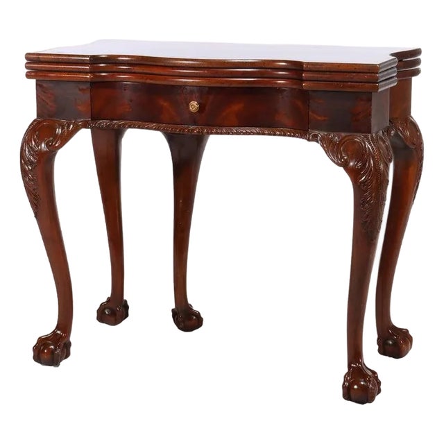 Maitland Smith Chippendale Style Carved Mahogany Game Table With Claw Feet For Sale