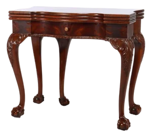 Maitland Smith Chippendale Style Carved Mahogany Game Table With Claw Feet